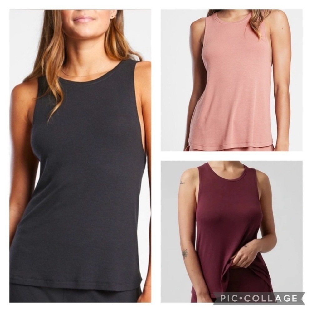 ATHLETA Bundle Set of 3 Softest Well Rested Rib Sleep Tank Burgundy Black Pink M